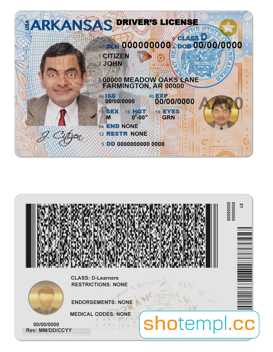 Arkansas Driver License PSD Template V1